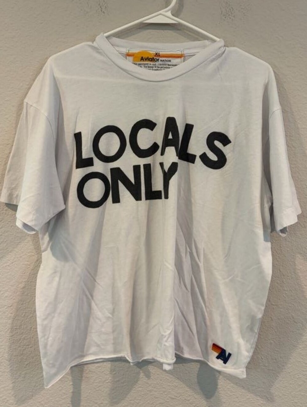 Aviator Nation Womens Casual White Black Locals Only Semi Crop Graphic Tee XL